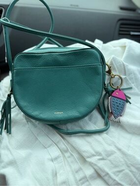 Fossil Teal Pebbled Leather Crossbody Bag